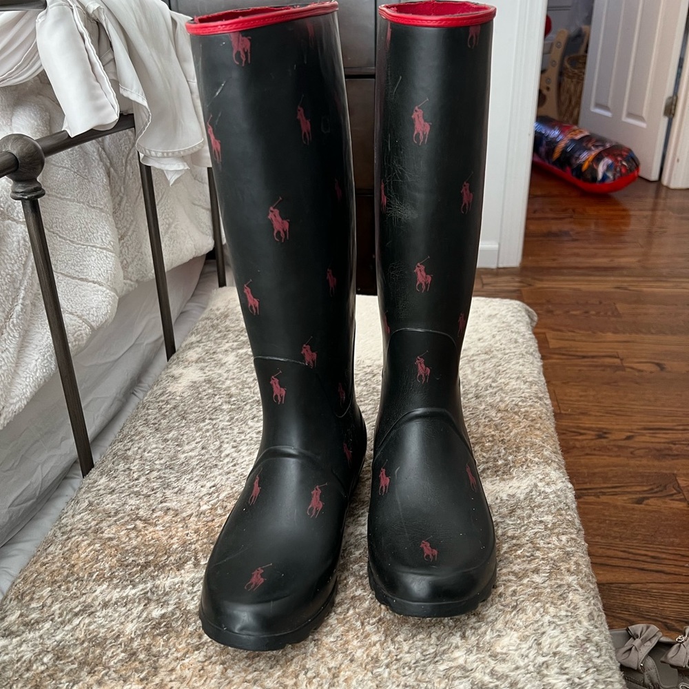 🔴SOLD 🔴 Ralph Lauren Black Rain Boots with Red Logo